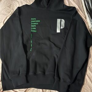 Black Hoodie with Green and Silver Print